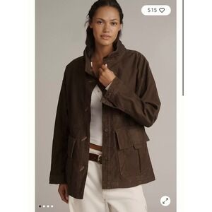 Pilcro Anthropologie Brown Cotton Utility Field Jacket Surplus Cinched Waist